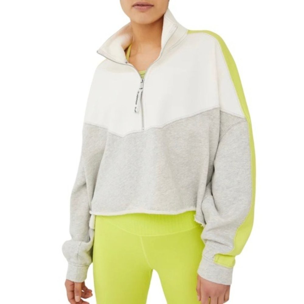 Free People Movement Split Second Half Zip Gray Neon Pullover Sweatshirt Size M